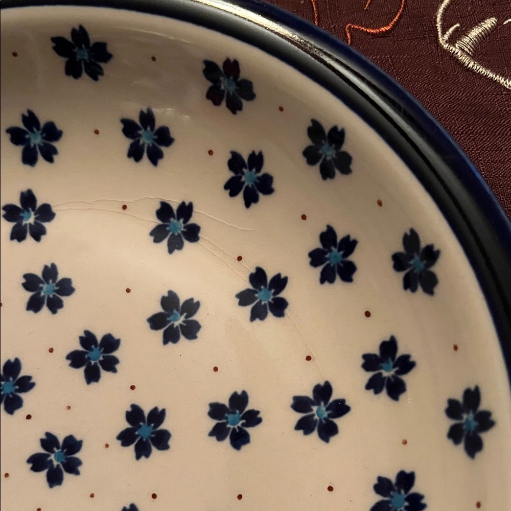 Polish Pottery Floral Blue and White Ceramic Bowl - Picture 5 of 7
